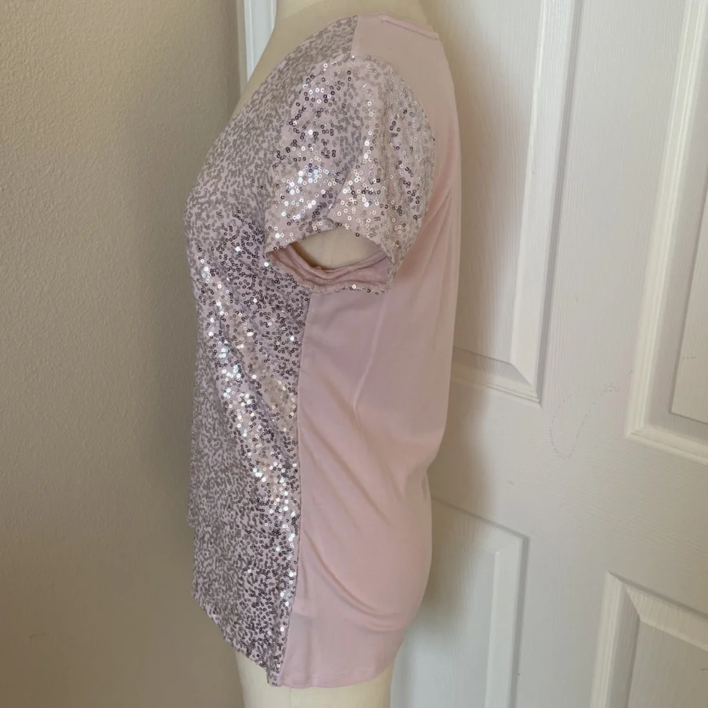White House Black Market Pink Sequin Top Size M - Picture 4 of 7